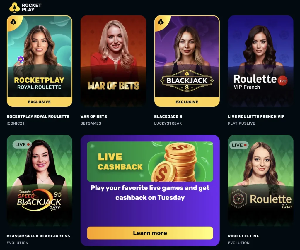 rocket play live casino games